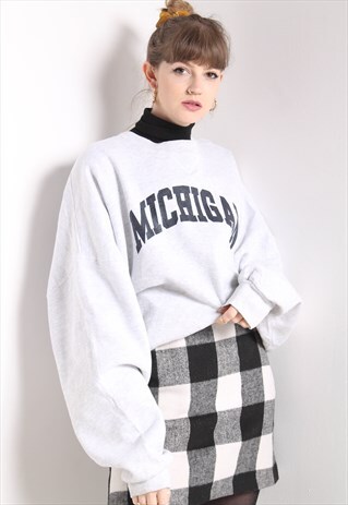 VINTAGE OVERSIZE MICHIGAN GRAPHIC SWEATSHIRT GREY