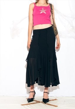 Vintage Y2K Frilly Maxi Skirt in Black