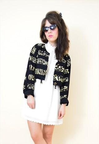 VINTAGE 90S BOHO ANIMAL PRINT CROPPED FESTIVAL JACKET