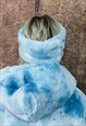 FLEECE HEADBAND LUXURY FLUFFY HEAD COVER IN TIE-DYE BLUE