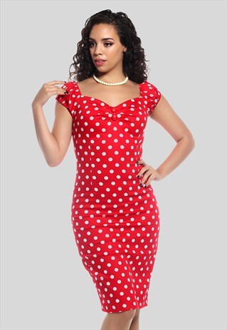 DOLORES 1950S STYLE PENCIL MIDI DRESS WITH POLKA DOT