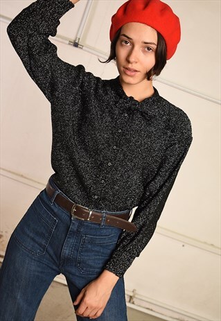 70'S RETRO SHIMMER PARIS CHIC KNIT CARDIGAN