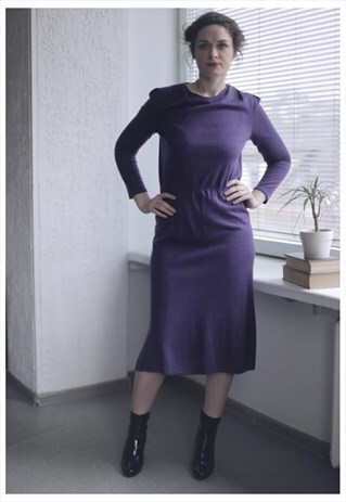 VINTAGE 80'S PURPLE MIDI LONG SLEEVED DRESS
