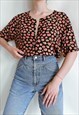 VINTAGE 80S DITSY FLORAL PATTERN HENLEY NECKLINE BLOUSE M