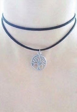 black wrap choker - silver pentagram choker