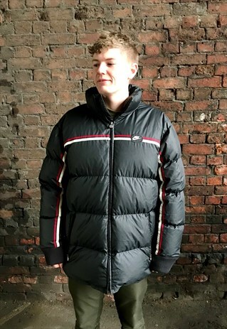 VINTAGE NIKE PUFFER COAT JACKET BLACK WITH RED WHITE STRIPE