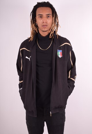 PUMA MENS VINTAGE TRACKSUIT TOP JACKET LARGE BLACK 90S