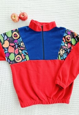 Vintage Colour Block Pattern 1/4 Zip Fleece Top