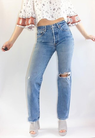80'S DESTROYED GUY FIT 501 LEVI'S JEANS