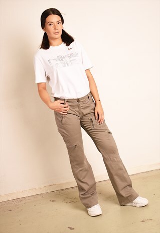 Y2K RETRO NEUTRAL REGULAR WAIST CARGO TROUSERS IN GREY