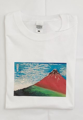 VINTAGE JAPANESE FAMOUS VOLCANO NATURE ART T-SHIRT