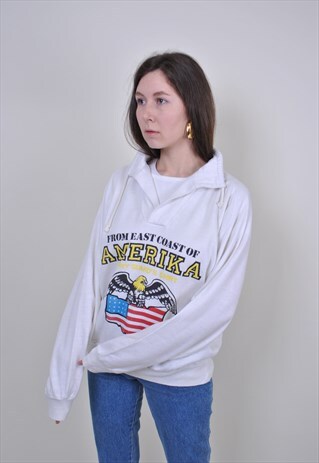 90S WHITE USA HOODIE, VINTAGE NAVY MILITARY SWEATSHIRT