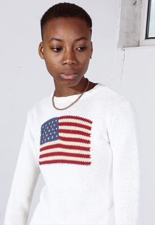 VINTAGE RALPH LAUREN WHITE KNITTED JUMPER