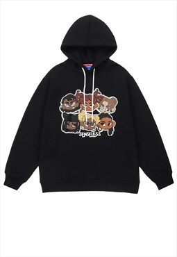 Cartoon hoodie rapper pullover grunge anime jumper in black
