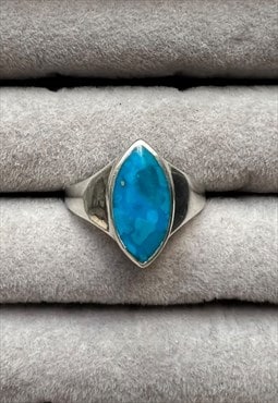 Vintage Silver Ring Turquoise Blue Stone