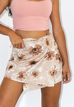 Vintage 90s Beach Floral Wrap Skirt