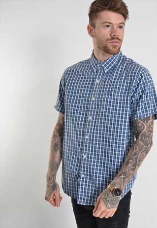 VINTAGE TIMBERLAND SHORT SLEEVE CHECK SHIRT BLUE