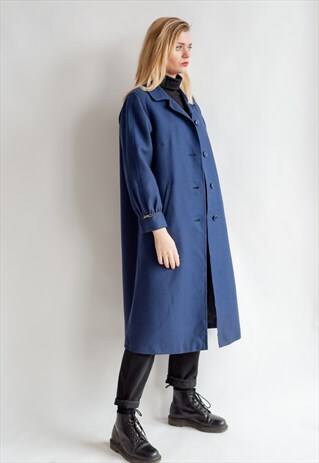 VINTAGE 80S BLUE WOOL COAT IN BELL SHAPE