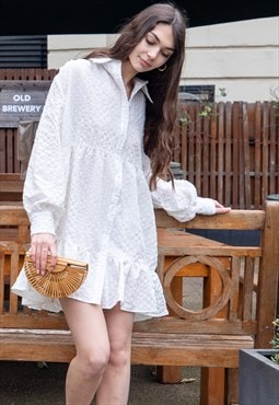 White color Oversized shirt dress in pop pattern fabric in r