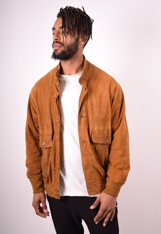 MENS VINTAGE SUEDE JACKET LARGE BROWN 90S