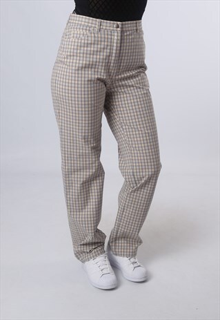 HIGH WAISTED TROUSERS TARTAN CHECKED STRAIGHT LEG UK 12 GJ4I