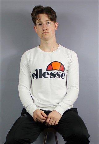 VINTAGE ELLESSE SWEATSHIRT IN WHITE WITH PRINTED SPELLOUT LO