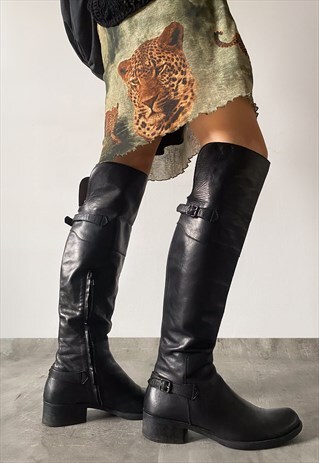 Vintage Y2K 00s real leather black boots with silver buckles