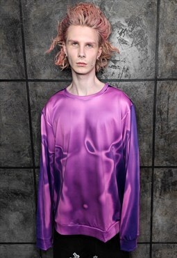 Body print sweatshirt thermal top raver jumper in purple