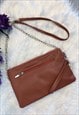 BROWN FAUX LEATHER CLUTCH BAG