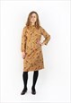 Vintage 70's abstract print long sleeve dress in brown
