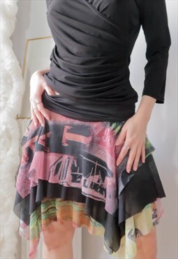 vintage y2k grunge layering asymetrical mini skirt