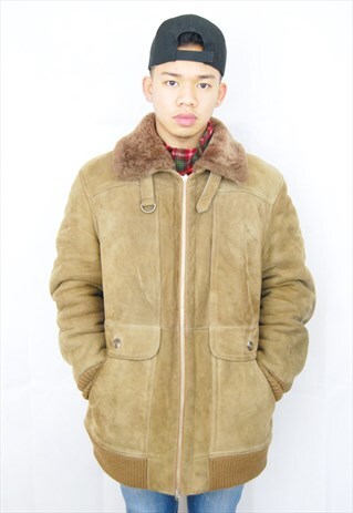 SHEARLING SUEDE BOMBER AVIATOR LEATHER JACKET -MINT-