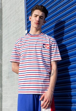 FRANCE WORLD CUP STRIPED OVERSIZED COTTON T SHIRT TEE 