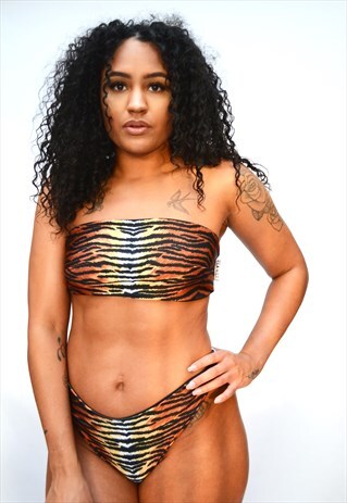 TIGER PRINT BOOB TUBE PEAKINI TOP 2 WAYS