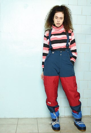 VINTAGE 90S SPORTS SKIING BOTTOMS TROUSERS BLUE RED