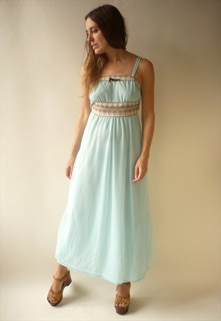 1970'S VINTAGE ROMANTIC LACE & NYLON SLIP MAXI PETTICOAT
