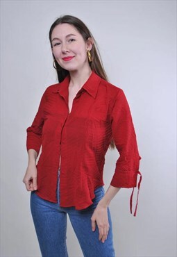 Vintage lace red blouse with quarter sleeve 