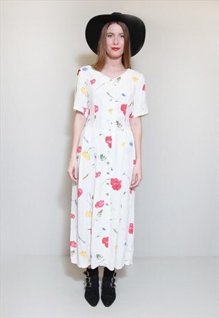 VINTAGE 1990'S FLORAL PRINTED BUTTON FRONT MAXI DRESS