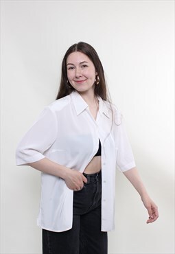 Vintage 90s white blouse, short sleeve blouse capsule sheer