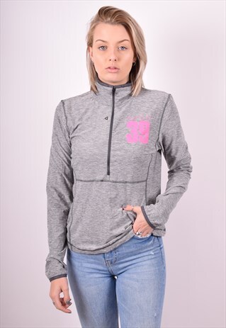 REEBOK WOMENS VINTAGE PULLOVER TRACKSUIT TOP MEDIUM GREY 90S