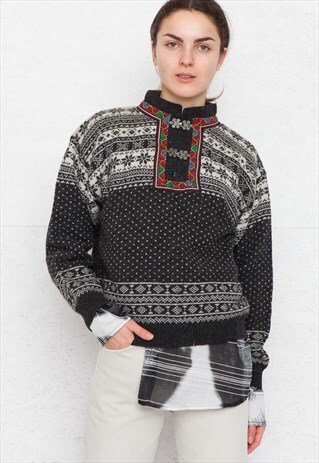 VINTAGE BLACK CHRISTIANA NORWEGIAN KNIT JUMPER SWEATER
