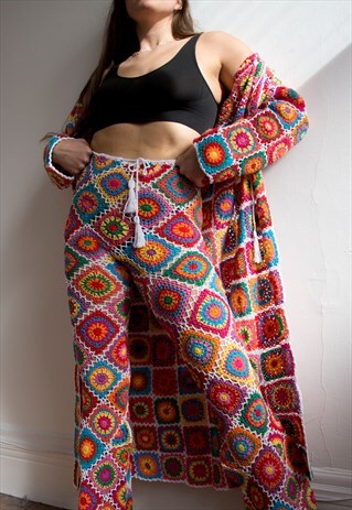 Floor Length Multicoloured Crochet Rainbow Festival Cardigan