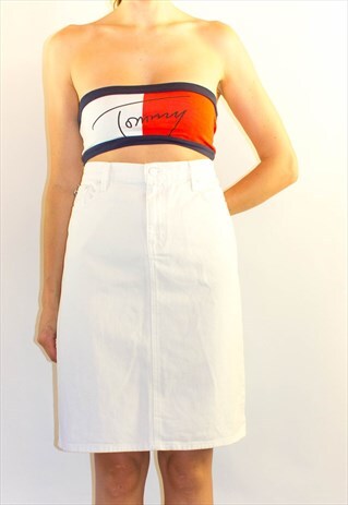 VINTAGE RALPH LAUREN HIGH WAIST WHITE DENIM SKIRT
