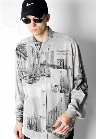 VINTAGE 90S GREY MANHATTAN LONG SLEEVE SHIRT
