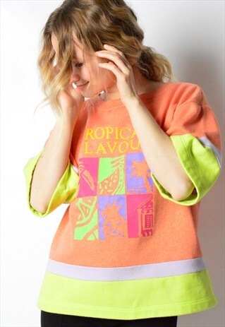 VINTAGE 80S COLOUR BLOCK PEACH TROPICAL SWEATSHIRT T-SHIRT