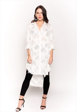 Feather Tassel Look Embroidered print oversize shirt dress