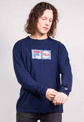 90'S VINTAGE LONG SLEEVE NAVY FILA T-SHIRT
