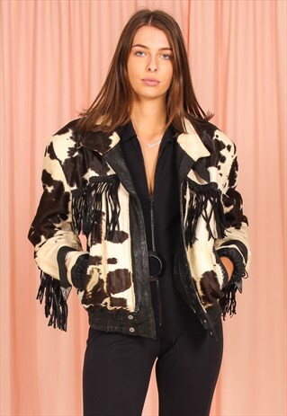 VINTAGE PONY SKIN LEATHER JACKET IN COW PRINT