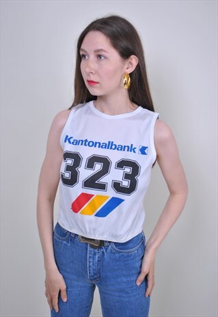 90S RUNNER TOP, WHITE SPORT CROP TOP