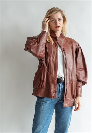 VINTAGE 80S FUNKY LEATHER JACKET WITH PUFFER SLEEVE